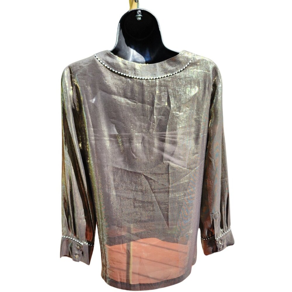 J Crew Black Label Metallic Gold Silk Blend Tunic Blouse, size 4 - Picture 4 of 11